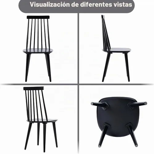 Vista 8 de DUHOME Juego de 2 Sillas de Comedor de Madera Silla de Comedor Husillo Negro Lateral Cocina Habitación Sillas de Granja Campestre Negro