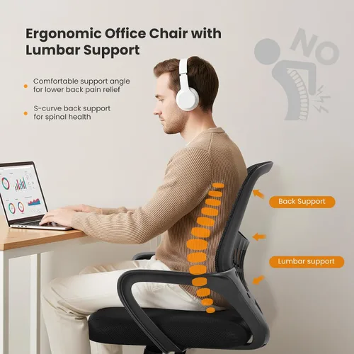 Vista 3 de Sweetcrispy Silla ejecutiva de gestión de oficina en casa, silla ergonómica de malla ajustable giratoria de escritorio para computadora con soporte