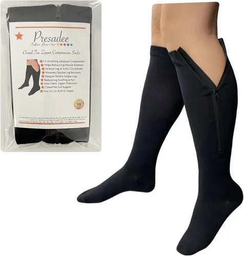 Vista 7 de Calcetines de compresión moderada para circulación de piernas con cremallera de 15-20 mmHg (beige, S/M)