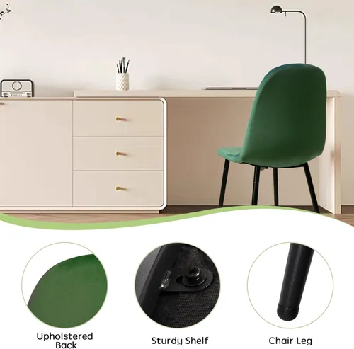 Vista 5 de CangLong Sillas modernas de terciopelo con patas de metal para sala, dormitorio, restaurante, comedor, juego de 4, verde oscuro