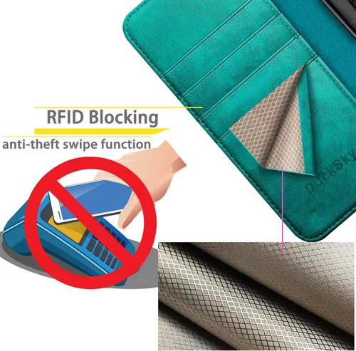Vista 4 de DuckSky Funda tipo cartera de piel auténtica para iPhone 7 Plus/8 Plus [bloqueo RFID] 【4 tarjeteros de crédito】【Cuero auténtico】 Funda protectora