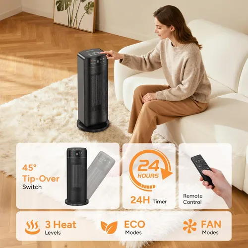 Vista 7 de Calentador de espacio de 1500 W, calentador eléctrico portátil que calienta hasta 200 pies cuadrados para uso en interiores en oficinas y garajes