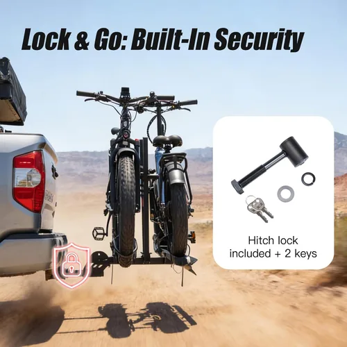 Vista 8 de CyberRack E2 - Portabicicletas eléctricas con rampa para 2 bicicletas, capacidad de 200 libras, soporte de plataforma plegable para automóviles