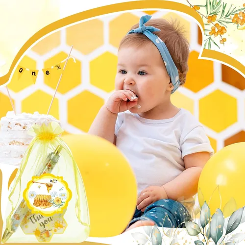 Vista 6 de Chuangdi 50 juegos de regalos de baby shower para invitados, incluye 50 bolígrafos, tarjetas de agradecimiento y bolsas de organza, Abeja