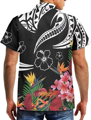Vista 4 de AmzPrint Vestido hawaiano Luau para mujer en hibisco, elegante, casual, corto, corto, acampanado, vestido floral para invitados de boda