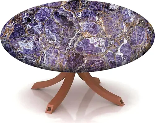 Vista 10 de Mantel redondo ajustable con patrón de mármol, borde elástico, adecuado para catering y cocina, se puede limpiar para mesas redondas de comedor