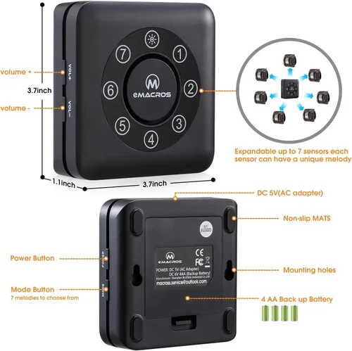 Vista 7 de eMACROS Alarma inalámbrica solar de 1/2 milla de largo alcance mejorada para interiores y exteriores, resistente a la intemperie, sensor