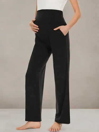 Vista 15 de Ecavus Pantalones de maternidad anchos y rectos para mujer, versátiles, cómodos, palazzo, elásticos, con bolsillos
