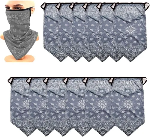 Vista 9 de Paquete de 12 polainas para el cuello, bufanda, máscara facial, bandanas para hombres y mujeres, máscara facial, pasamontañas, diademas