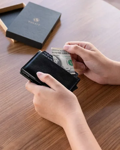 Vista 6 de VULKIT Tarjetero Pop Up Slim Wallet Cuero RFID Bloqueo Tarjetero Caja Hasta 8 Tarjetas de Crédito