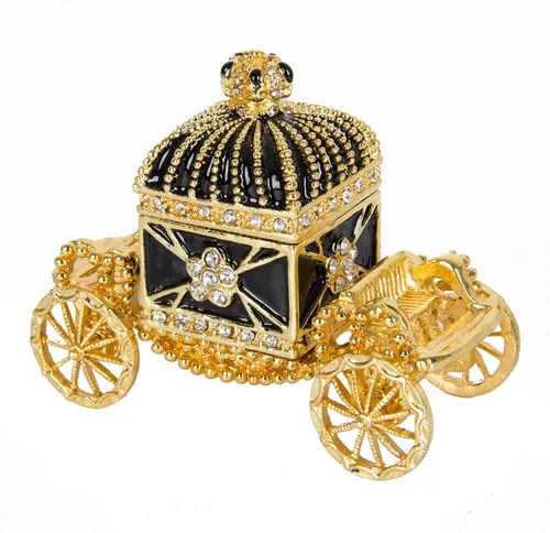 Vista 2 de QIFU Pintado a mano esmaltado Royal Carriage Bisagra Joyería Caja de baratija, regalo único decoración del hogar (dorado)
