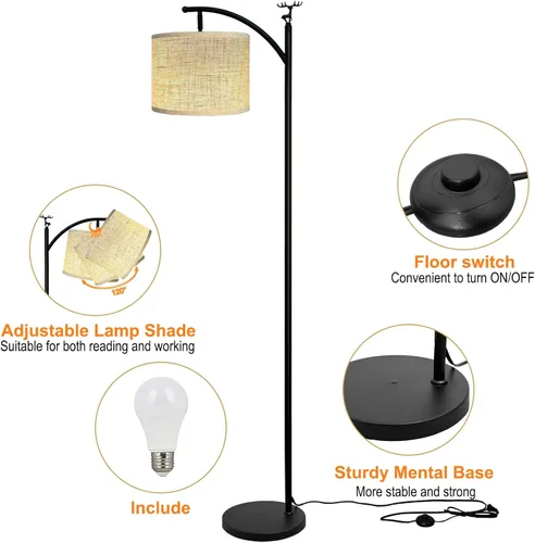 Vista 4 de Lámpara de pie, lámpara de pie para sala de estar con bombilla LED de 3 temperaturas de color, lámpara de pie, pantalla de lino de alta calidad