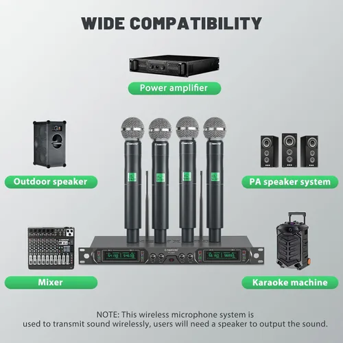 Vista 6 de Phenyx Pro Sistema de Micrófono Inalámbrico, Micrófono Inalámbrico UHF de 4 Canales, Micrófono Inalámbrico de Metal de Frecuencia Fija con 4