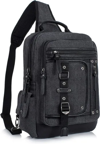 Vista 12 de Bolsa de mensajero para hombre, bolsa cruzada de lona, mochila cruzada, bolsa de hombro para laptop, senderismo, mochilas casuales tácticas