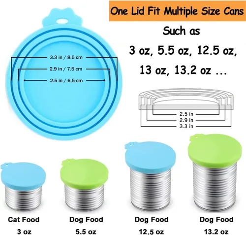 Vista 3 de Comtim Tapas de silicona para latas de comida para mascotas (tamaño universal, una para 3 latas de comida de tamaño estándar), azul y verde