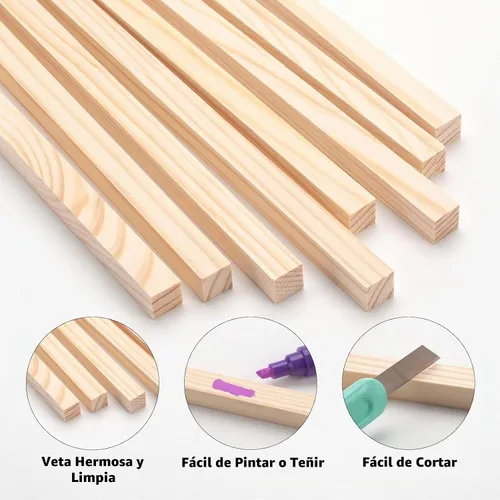 Vista 4 de Tacos de madera para manualidades de 1/2 x 6 pulgadas, 20 varillas cuadradas de madera, palos de madera sin terminar, pequeñas tiras de madera