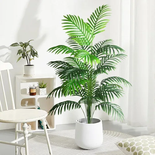 Vista 6 de 2 plantas artificiales grandes de 4 pies, palmeras artificiales falsas, hojas de palmera tropicales, plantas de palmera falsas, árbol alto