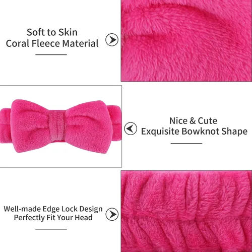 Vista 2 de Ondder Paquete de 8 diademas de maquillaje con lazo, bandas para el cabello cosmético facial esponjosas para mujeres y niñas, ideales para lavar