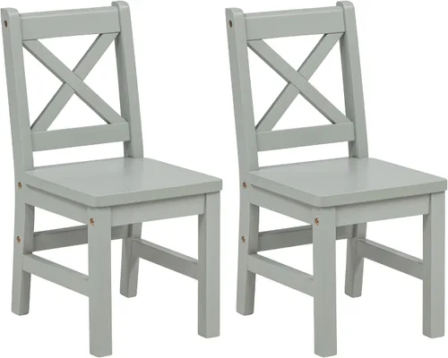 Vista 4 de eHemco - Silla de madera maciza para niños, natural, juego de 2 Parte trasera en X, madera de caucho
