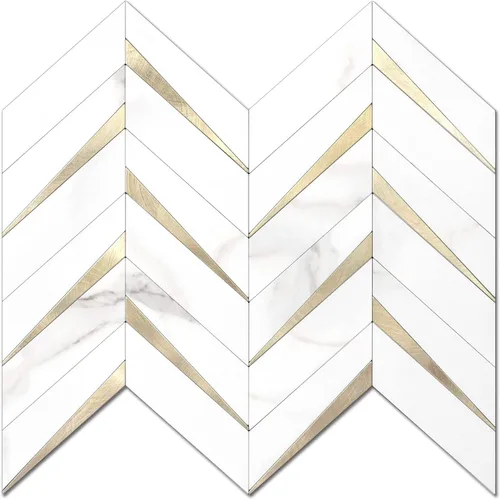 Vista 9 de STICKGOO 1 hoja de azulejos de espiga para despegar y pegar, PVC de mármol blanco para salpicaderos, azulejos de pared autoadhesivos para cocina