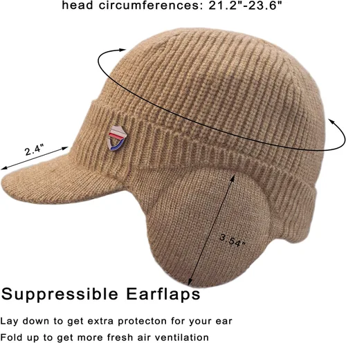 Vista 3 de Muryobao Gorro de invierno para hombre, con visera de punto, con forro polar y calentador de cuello