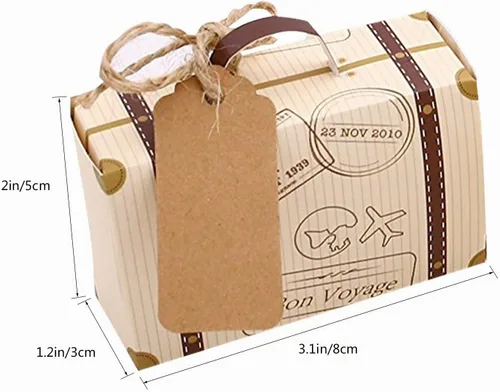 Vista 2 de Faylapa 50pcs Maleta Favores Cajas Vintage Tema de Viaje Cajas de Caramelos