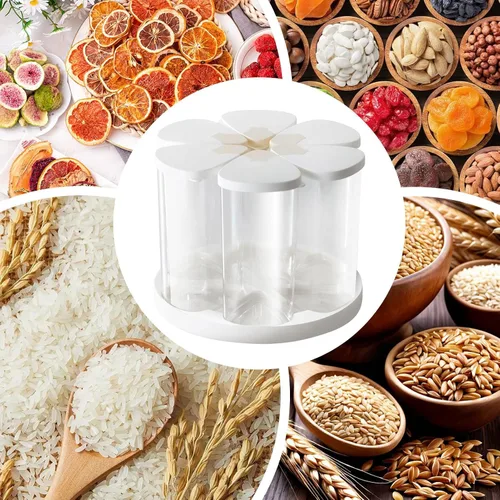 Vista 5 de Dispensador de granos – Contenedor de almacenamiento giratorio de 6 rejillas, dispensador de cereales y aperitivos, mantiene la harina, el azúcar