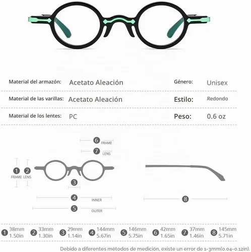 Vista 2 de HEPIDEM Gafas de acetato Marco Aleación Temple Hombres Pequeños Retro Gafas Redondas Mujeres Gafas Ópticas 9215 negro