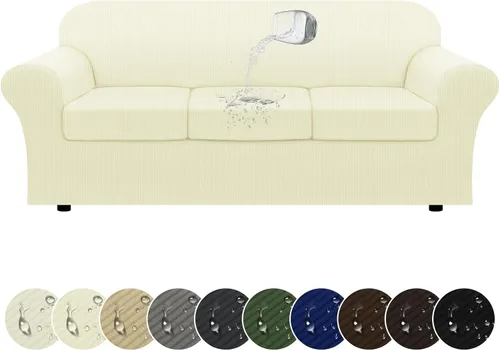 Vista 62 de Funda impermeable para silla con brazos, juego de 2 piezas, funda a rayas para 1 sofá separado con cojín en T, fundas de sillón de tela