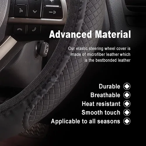 Vista 3 de Funda de cuero de microfibra para volante, con mango de agarre antideslizante que mejora el control, ajuste universal para la mayoría de autos