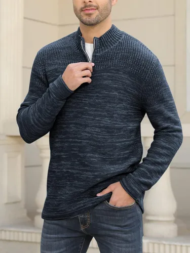 Vista 2 de Men's Quarter-Zip Sweater Autumn Winter Thicken Knitted Pullover Polo Sweaters