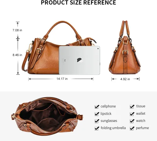 Vista 4 de Kattee Bolsos cruzados de cuero genuino suave para mujer, con asa superior, bolsos cruzados de diseñador de tamaño mediano