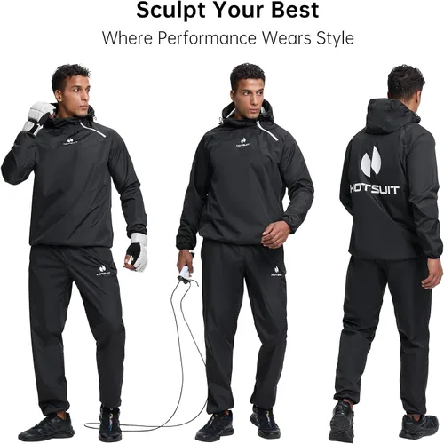 Vista 2 de HOTSUIT Traje de sauna para hombre, chaqueta de sauna, pantalón, gimnasio, entrenamiento, trajes de sudor