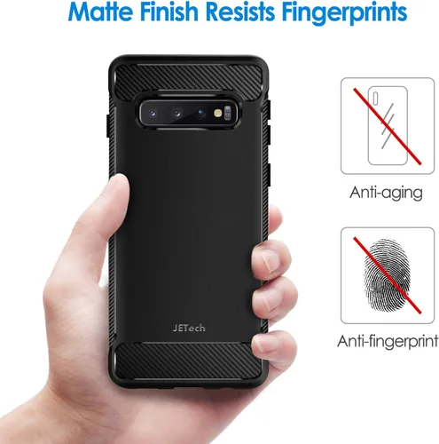 Vista 4 de JETech Funda delgada para Samsung Galaxy S10, funda delgada con absorción de golpes y diseño de fibra de carbono (negro)