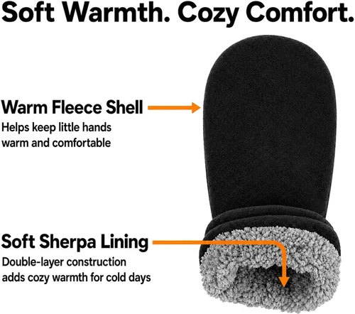 Vista 3 de N'Ice Caps Baby Toddler Mittens Kids 2 Pair Pack Fleece Warm Sherpa Lined Negro + Gris