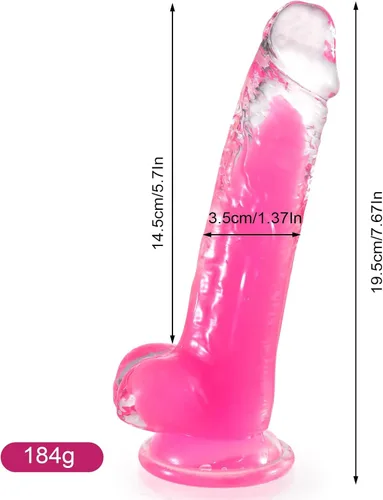 Vista 2 de Consolador rosa realista, consolador de 7.6 pulgadas que brilla en la oscuridad con ventosa fuerte, juguetes sexuales suaves para hombres, mujeres