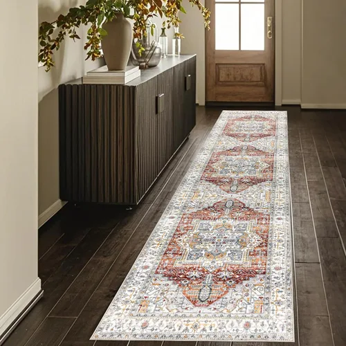Vista 15 de Alfombra de pasillo de 2 x 3 pulgadas, lavable, estilo vintage, suave, antideslizante, para entrada, baño, resistente a las manchas