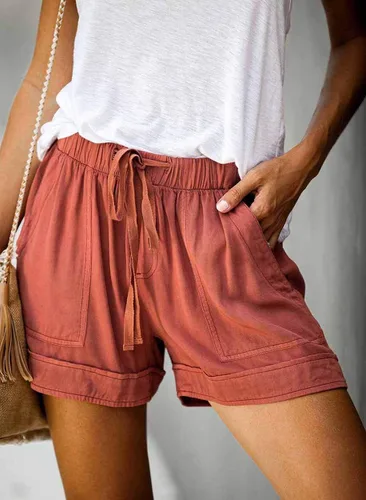 Vista 3 de Wielsscca - Pantalones cortos con cordón para mujer, cintura elástica, casual, ligeros, con bolsillos