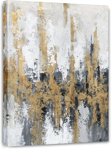Vista 9 de Yihui Arts - Lienzo moderno de cielo abstracto en lienzo con lámina dorada para decoración del dormitorio