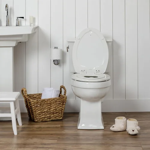 Vista 14 de Mayfair NextStep2 - Asiento de inodoro de cierre lento con asiento para orinal integrado para niños pequeños, desmontable, color blanco, redondo