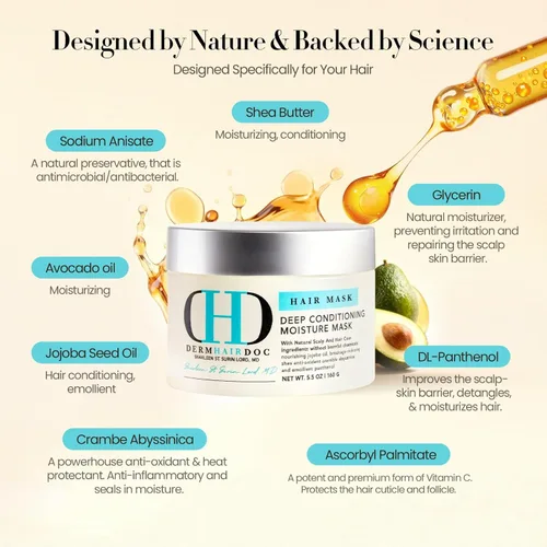 Vista 8 de Mascarilla para el cabello acondicionador profundo desarrollada por dermatólogos, desenredante hidratante para cabello seco, rizado, encrespado
