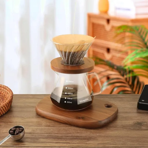 Vista 7 de Mongdio Cafetera de Goteo para Poner Encima, Cafetera de Vidrio de Borosilicato Resistente al Calor de 20 oz con 100 Filtros de Papel, Set