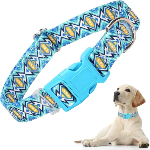 Vista 17 de Lindo collar de perro con patrones de flores verdes para perros machos y hembras, collares ajustables y cómodos para perros XS, pequeños, medianos