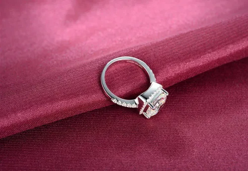 Vista 6 de Joyería 3 quilates VVS1 anillo de compromiso de diamantes simulados para mujer joyería de boda de plata, Diamante sintético