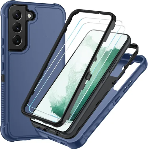 Vista 31 de SunStory Funda 3 en 1 para Samsung Galaxy S22 con protector de pantalla Verde Armada (ArmyGreen)