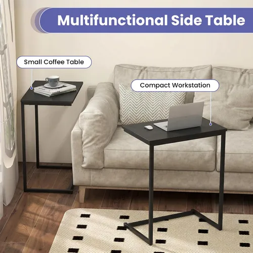 Vista 6 de GOFLAME C Shaped End Table, Small Couch Sofa Side Table, Industrial TV Trays, Narrow Compact Nightstand for Small Spaces, Living Room, Bedroom, Black