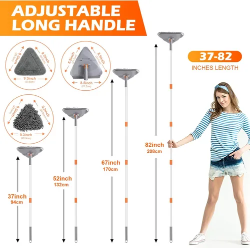 Vista 5 de Limpiador de pared con mango largo de 82 pulgadas, limpiador de pared, herramienta de limpieza con 4 almohadillas de microfibra de felpilla