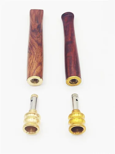 Vista 4 de Juego de 2 portacigarrillos de madera con interfaz de metal, hecho a mano de madera natural, portátil, reutilizable, regular