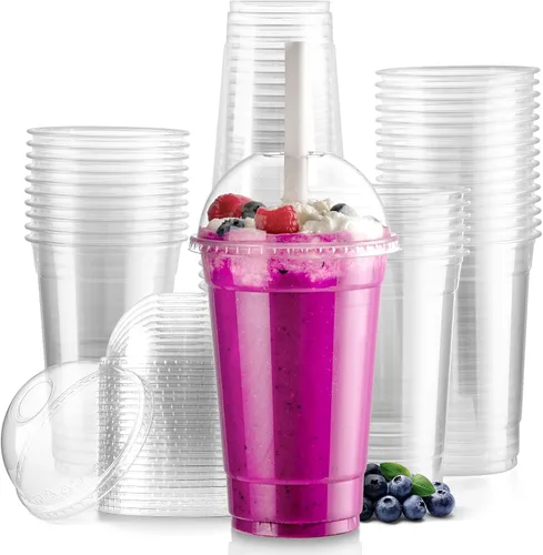 Vista 7 de Fit Meal Prep Paquete de 50 unidades de 12 oz Tazas de café desechables de plástico con tapas en forma de domo, tazas de café para llevar con tapas