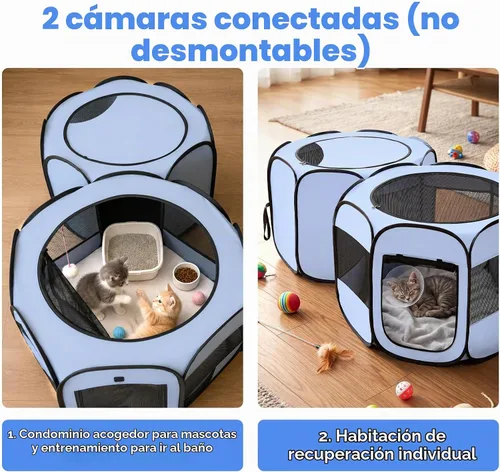 Vista 6 de 2 en 1 Pop Up Cat Dog Playpen con área de caja de arena no desmontable Azul polvoriento